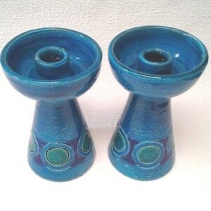 Mid-Century Bitossi Ceramic Candle Holders Rimini Blue